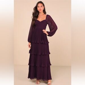 Impactful Elegance Purple Tiered Balloon Sleeve Maxi Dress